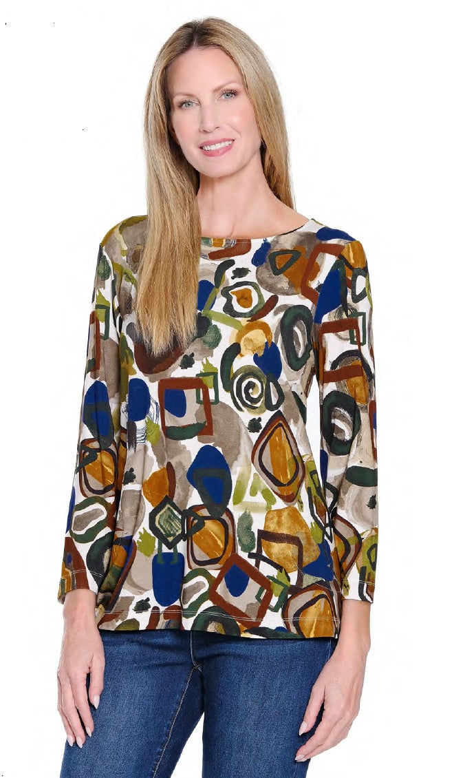 Ali Miles Knit Multi Neutral Print Tunic (A35412TM)