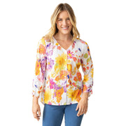 Habitat Crinkle Cotton Sunflower Ruched Sleeve V-Neck Top