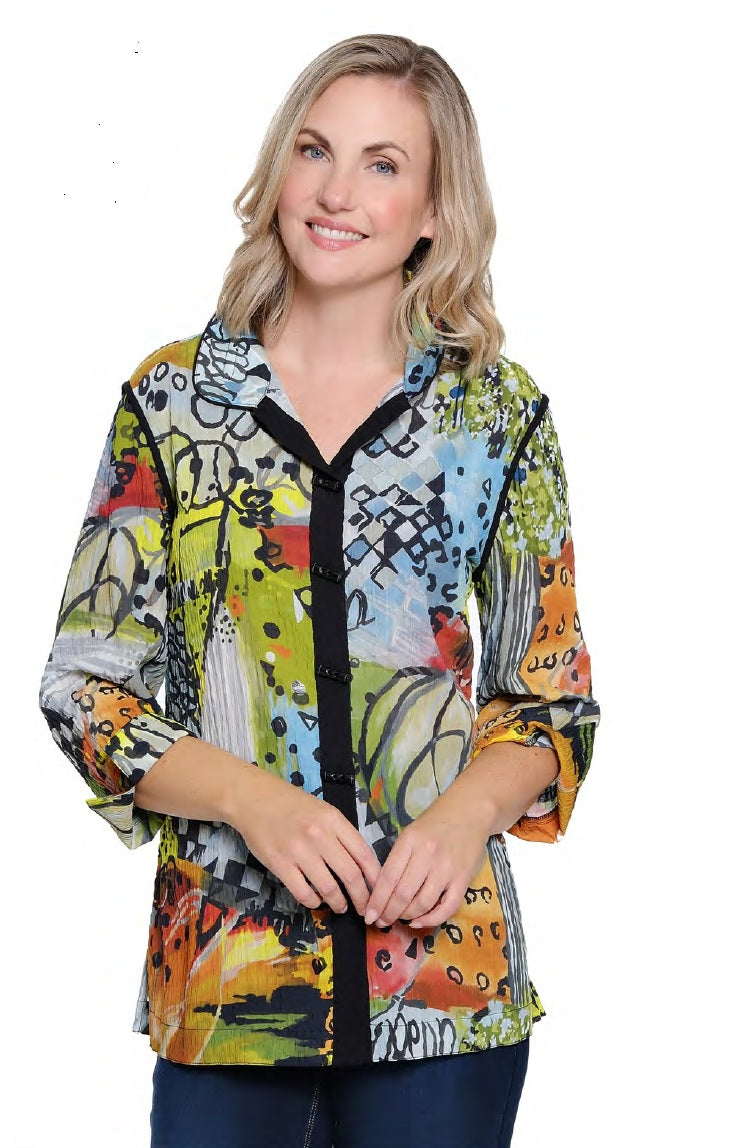 Ali Miles Textured Woven Abstract Print Shirt (A35414BM)