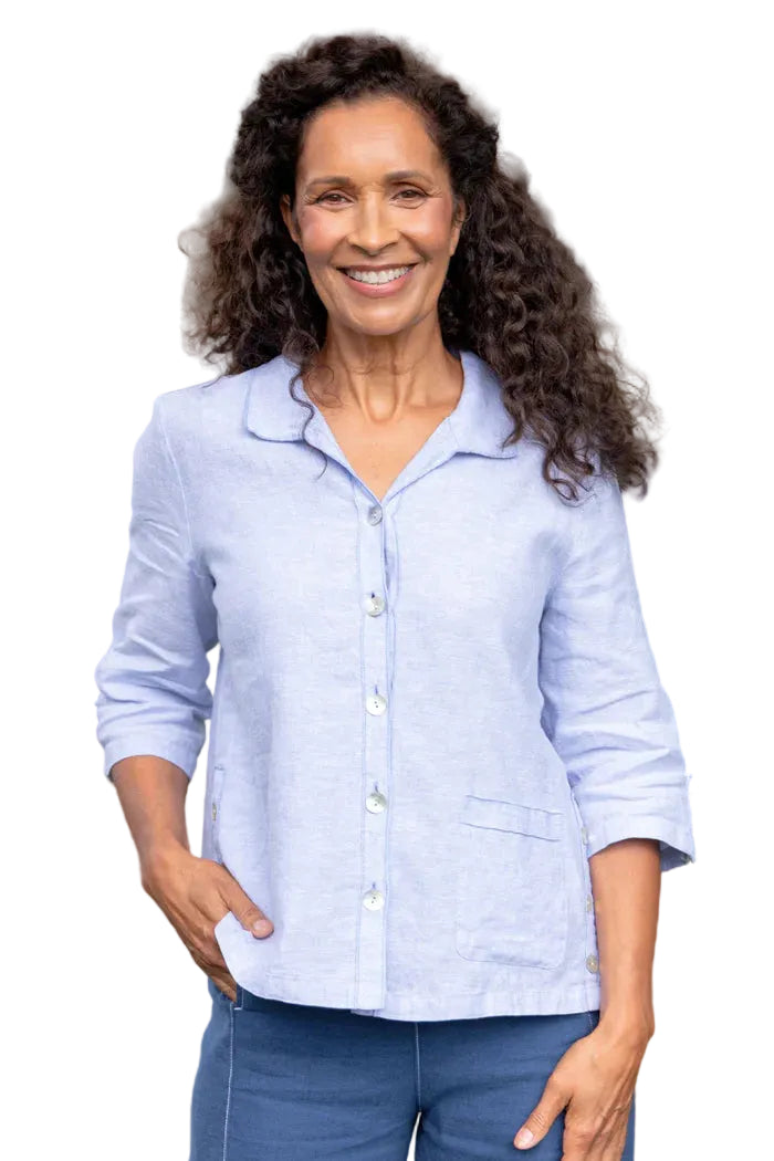 Habitat Linen Solid 3/4 Sleeve  Shirt (41508)(Cornflower)