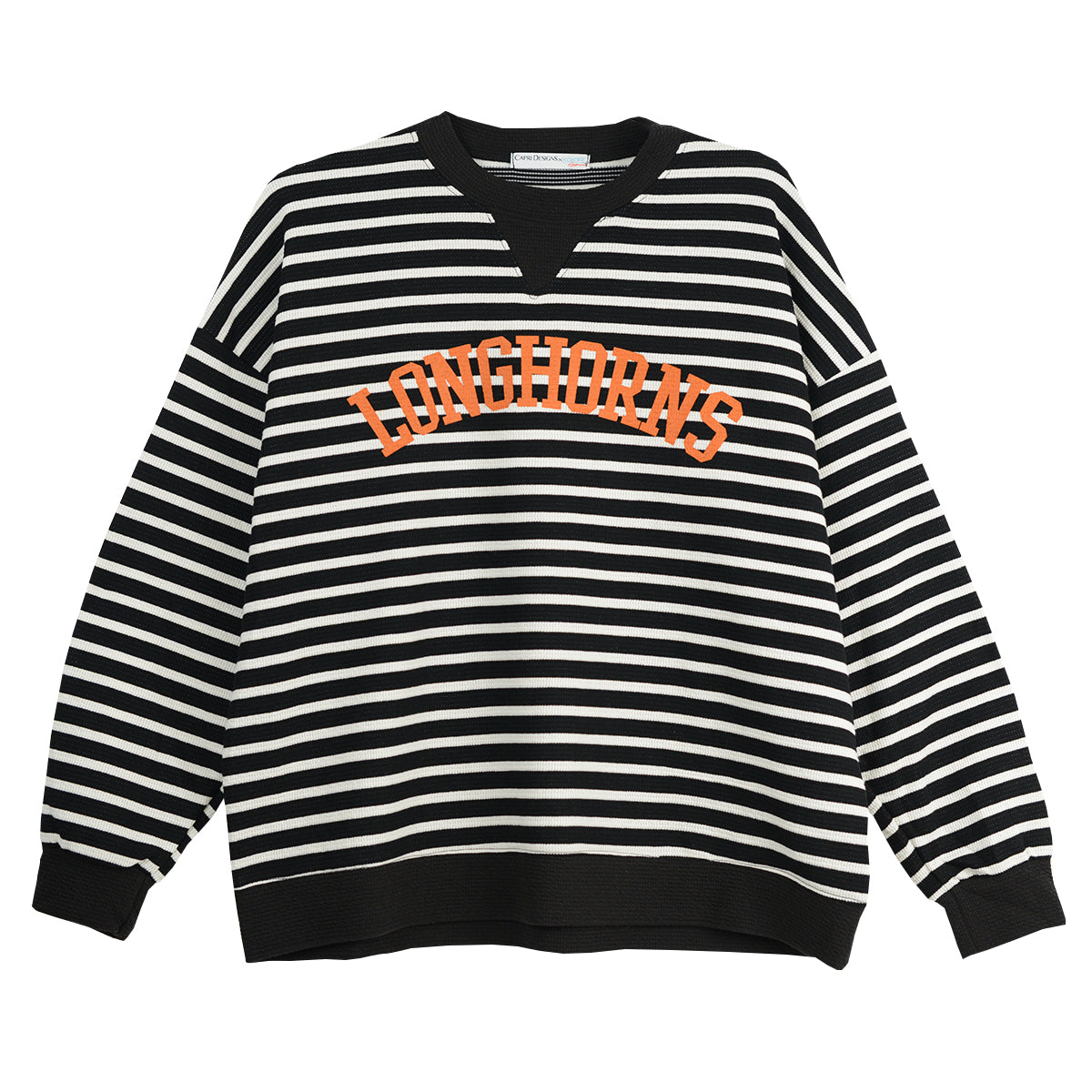 Texas Longhorn Capri Designs Yard Line Striped  Waffle Knit Crewneck Pullover (K400TEX25)