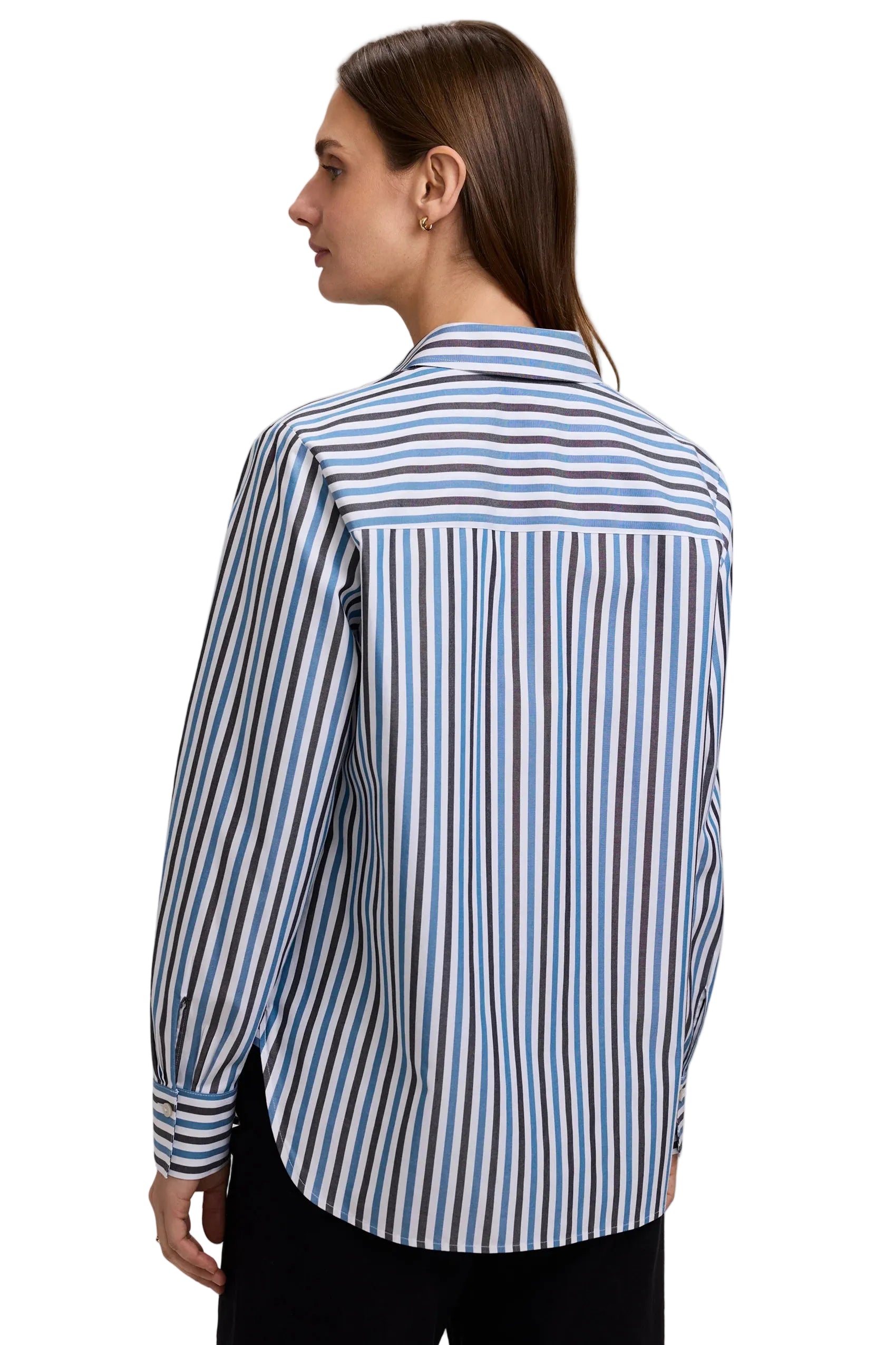 Foxcroft Meghan No Iron Pinpoint Tri Stripes Long Sleeve Shirt (205813)