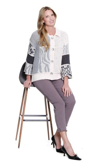 Multiples Petite Multi-Patch Button Front Cardigan Sweater