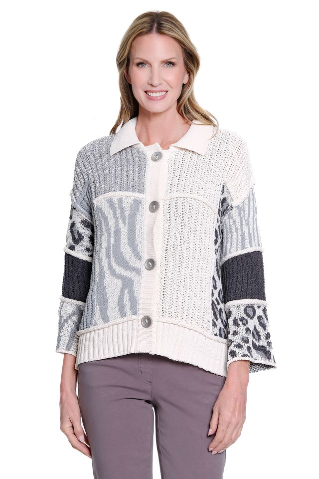 Multiples Multi-Patch Button Front Cardigan Sweater