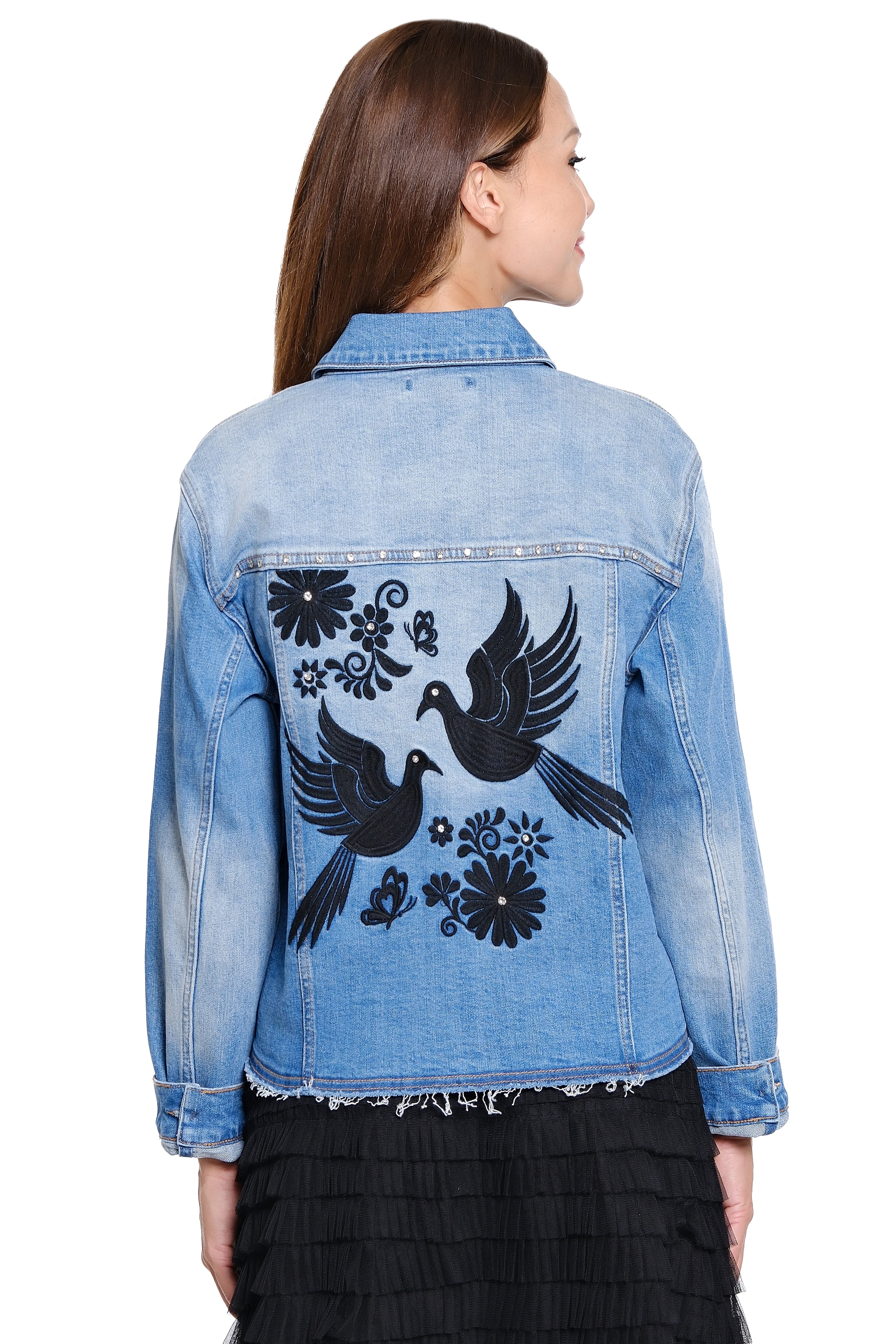 John Mark Embroidered Denim Jacket with Rhinestone Detail (J45539JM) (LTDEN)