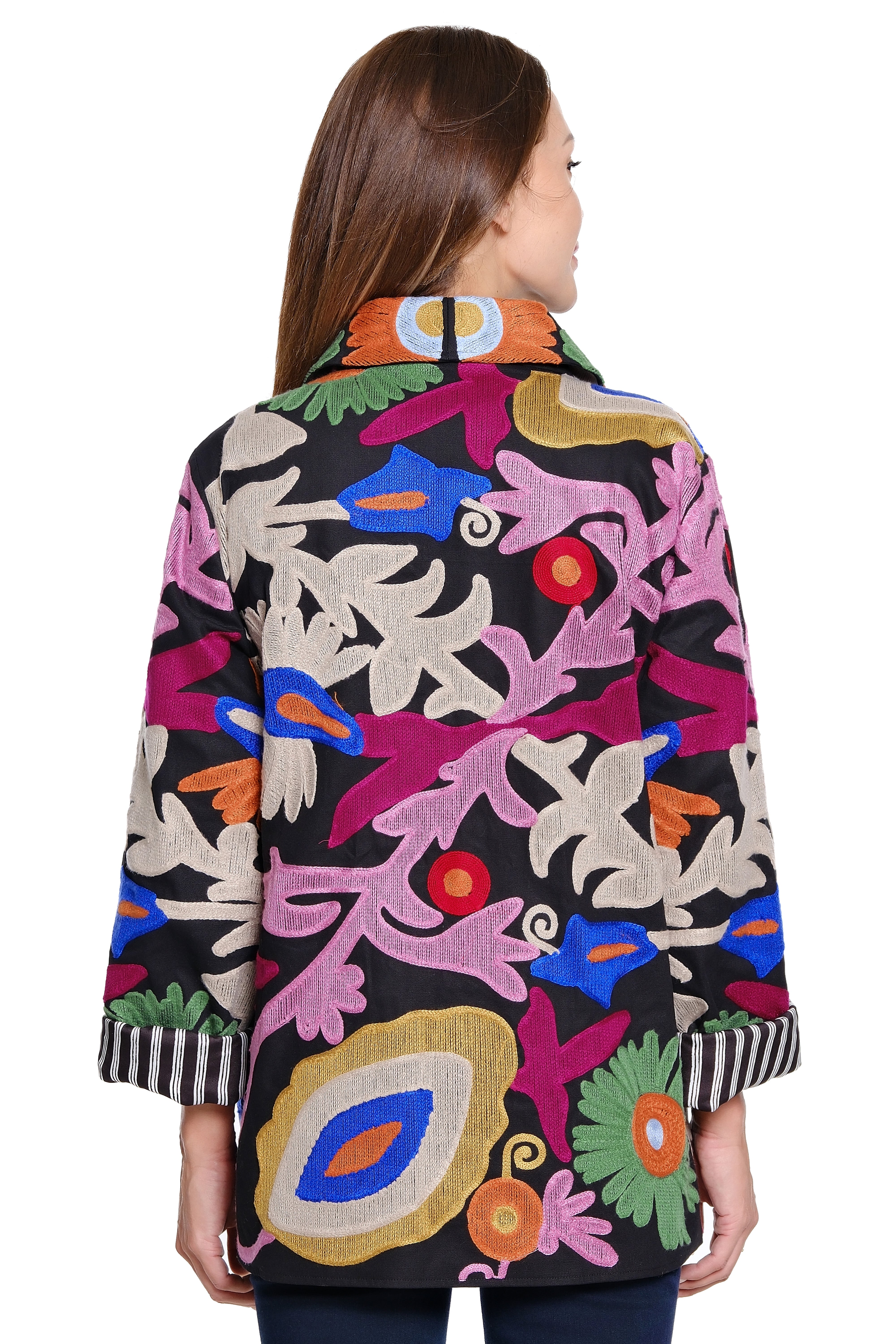 John Mark Embroidered Oversized Pocket Blazer (J45541JM) (BLK/MULTI)