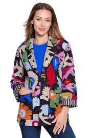 John Mark Embroidered Oversized Pocket Blazer (J45541JM) (BLK/MULTI)