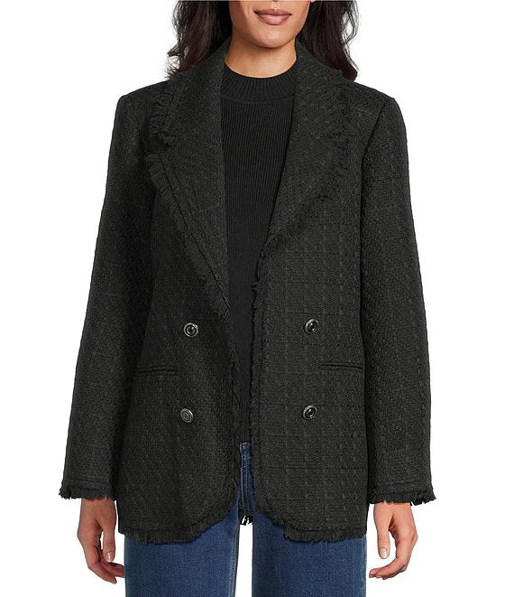 John Mark Black Tweed Open Front Jacket