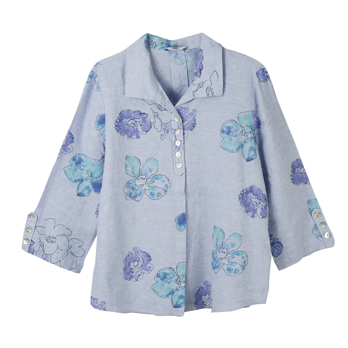 Habitat Linen Floral Retro Swing Shirt (46536)(Cornflower)