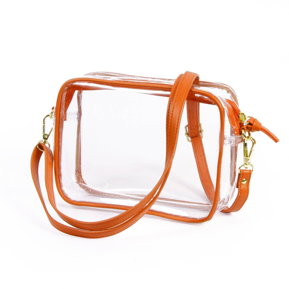 Texas Longhorn Bridget Clear Purse with Vegan Leather Trim and Straps ( Burnt Orange)(862BNT)