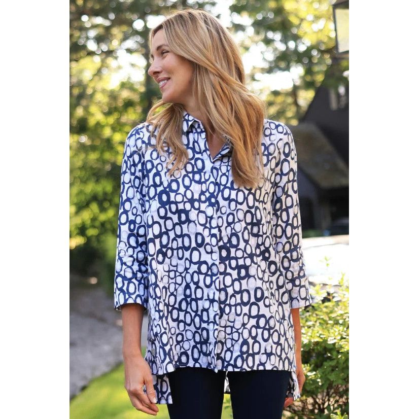 Habitat Linen Circle Print Hidden Placket Big Shirt