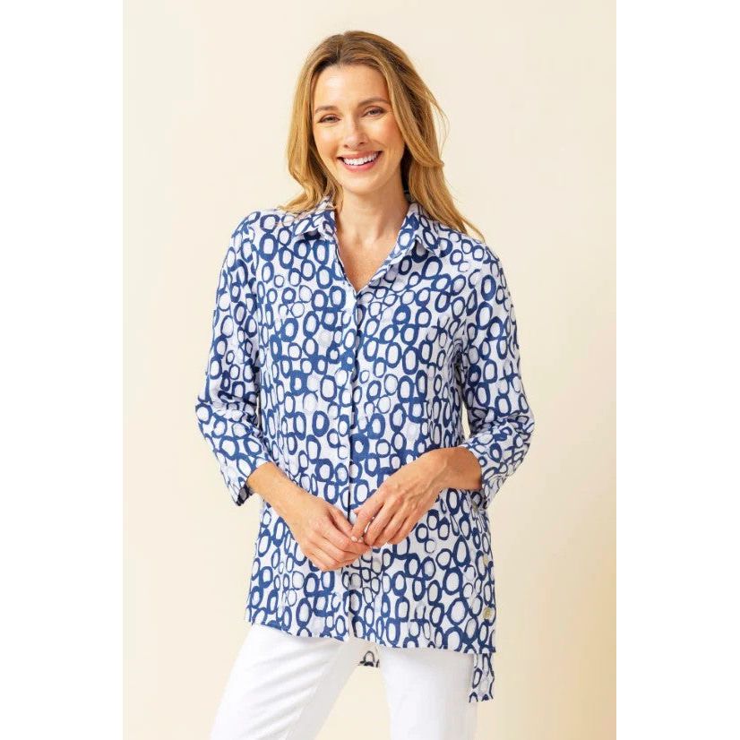 Habitat Linen Circle Print Hidden Placket Big Shirt