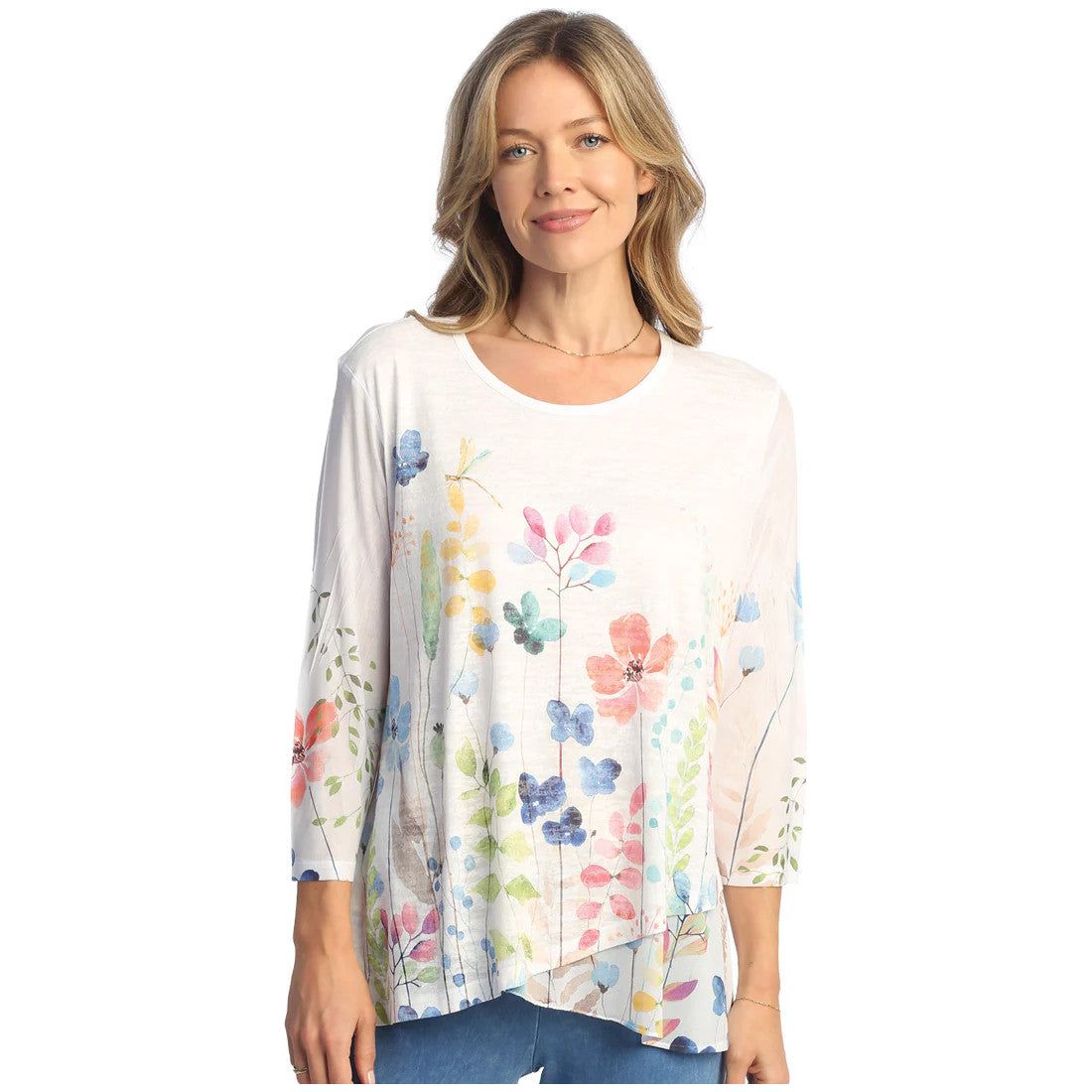 Jess & Jane Gardenia Burnout with Mesh Contrast Tunic