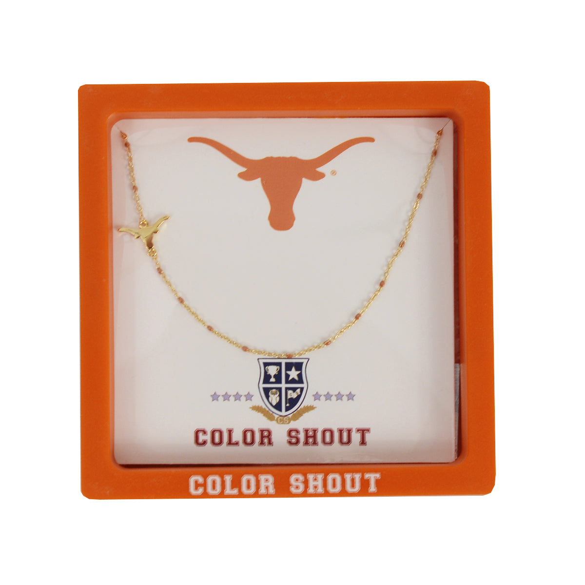 Texas Longhorn  Side Set 'Longhorn ' Logo on Enamel Bead Necklace (N204-UT)