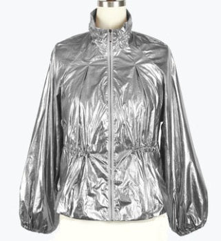 Damee Metallic Grey Drawstring Short Jacket (4975-MGY)