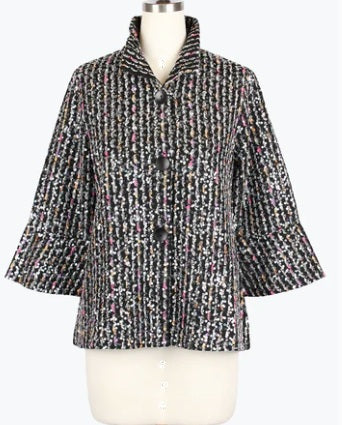 Damee Black Multi Sequin Chenille Stripe Knit Jacket (4978)