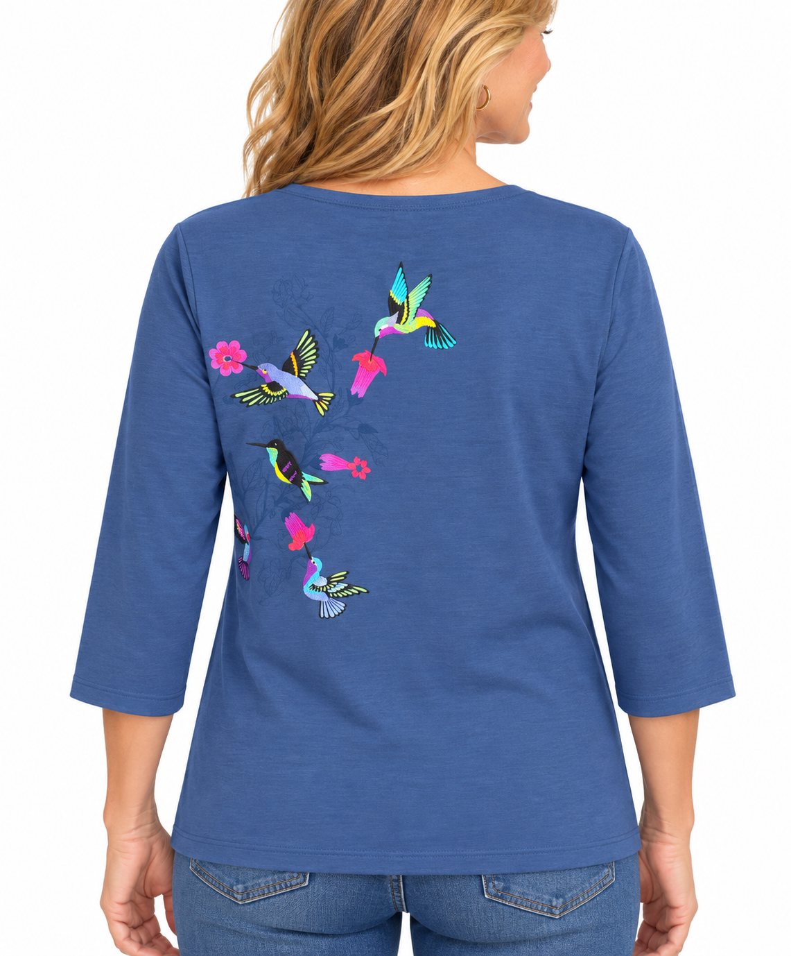 Sabaku Hummingbird Shimmer 3/4 sleeve  Best Tee (448DDNbest) (Dark Denim)