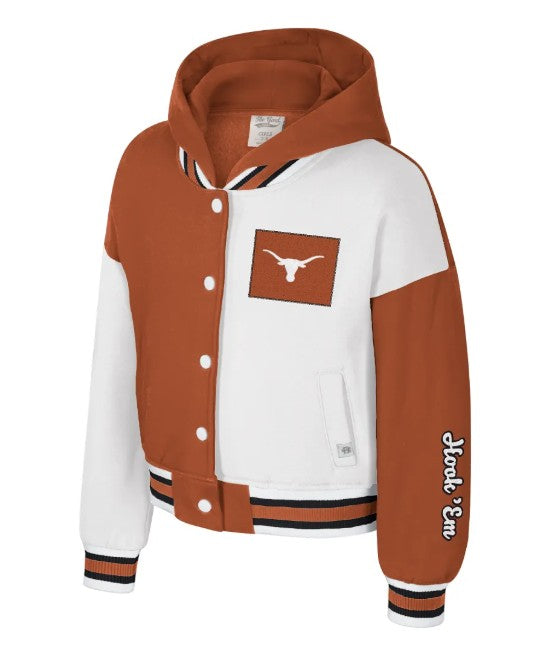 Texas Longhorn Colosseum Girls' Pentals Letterman Jacket (BO/WHT)