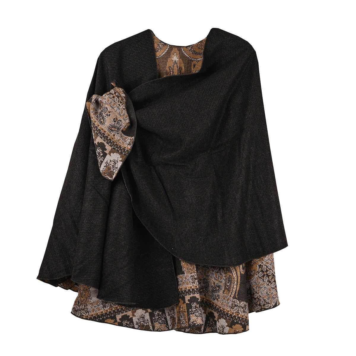 Rapti 100% Cashmere Reversible Loop Shawl (#505) BLK/NEUT
