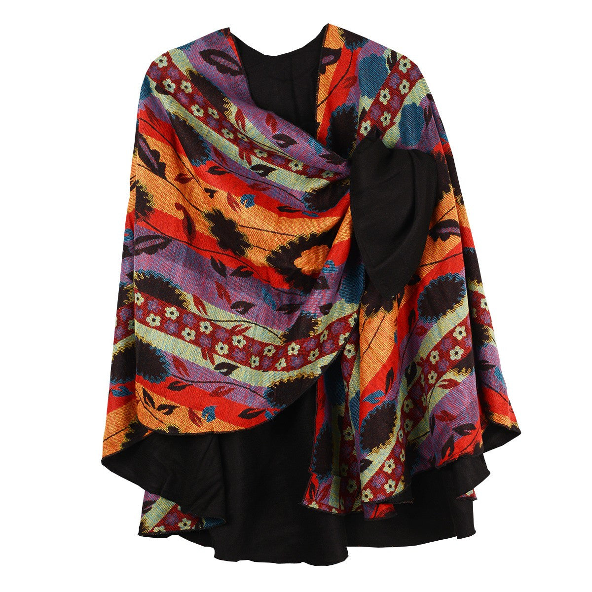 Rapti 100% Cashmere Reversible Loop Shawl (#507) BLK/BRIGHTS