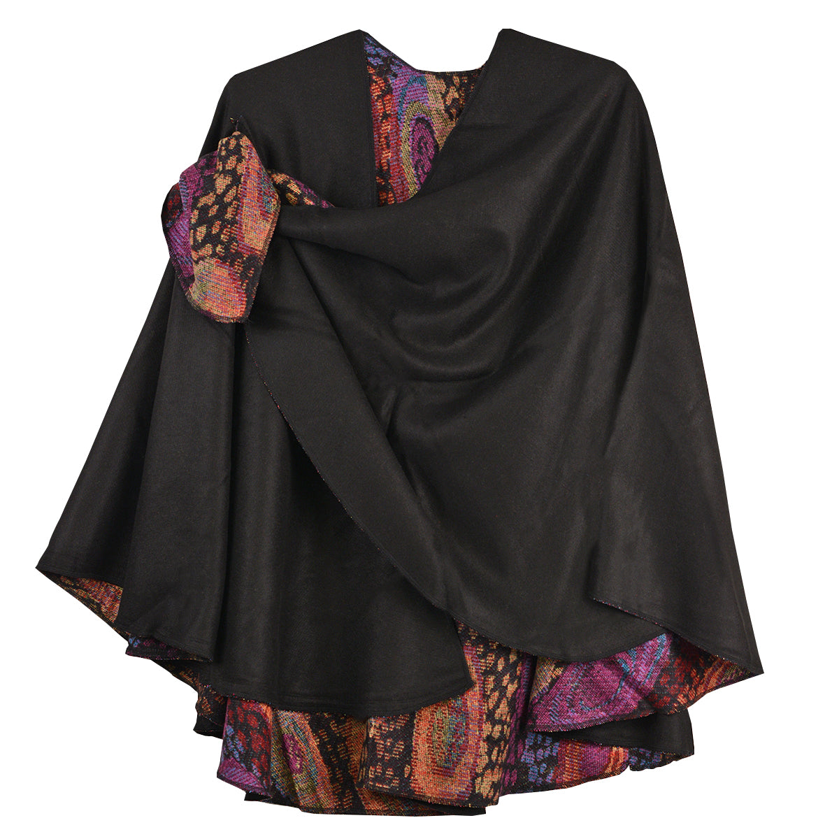 Rapti 100% Cashmere Reversible Loop Shawl (#509) (Solid Black/Purple Print)
