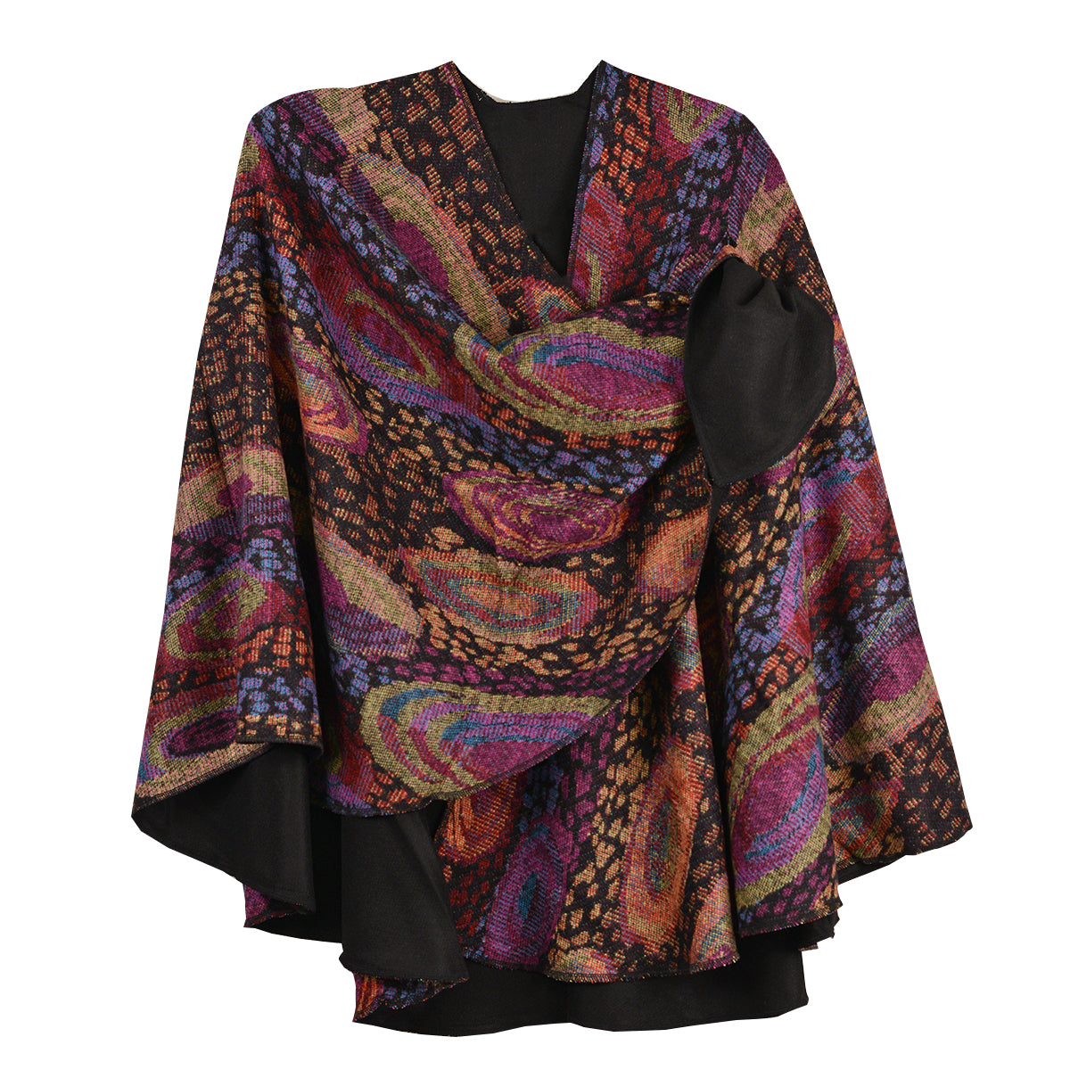 Rapti 100% Cashmere Reversible Loop Shawl (#509) (Solid Black/Purple Print)