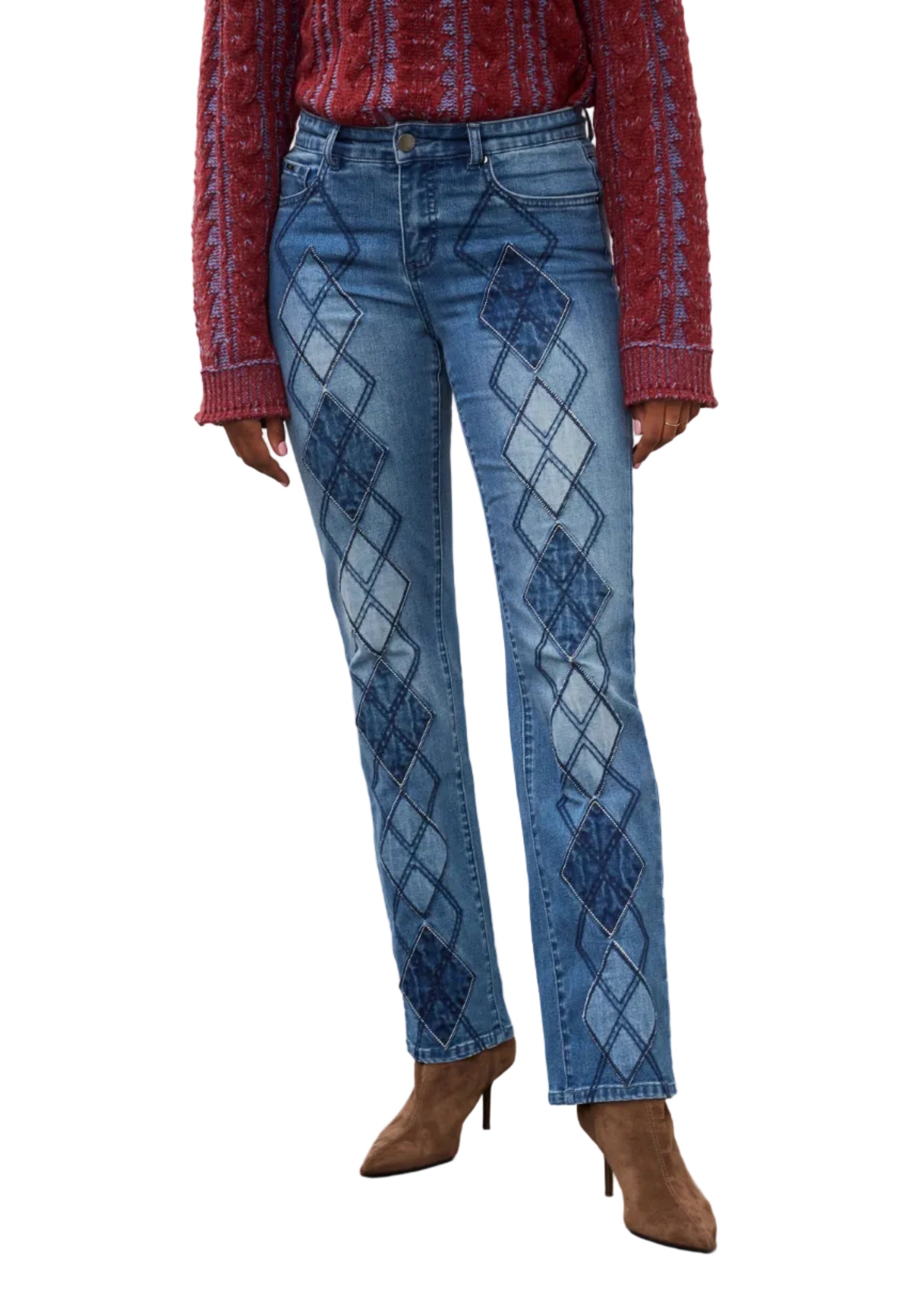 FDJ French Dressing Christina Patch Work Diamond Embroidered Straight Leg Jeans 5153779)