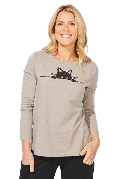 Escape by Habitat Peruvian Peekaboo Black Cat Crew Tee (43940)(Fog)