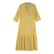 Boho Chic One Button  Stain Glass Pull-Over Long Dress (5267228)(Yellow)