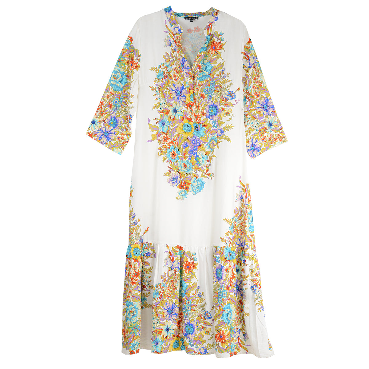 Boho Chic One Button Pull-Over Long Dress (576724)(Multi)