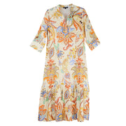 Boho Chic One Button Floral Pull-Over Long Dress (267259)(Coral)