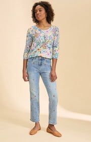FDJ French Dressing Christina Floral Embroidered Straight Leg Jeans (MEDBLU)