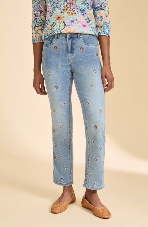 FDJ French Dressing Christina Floral Embroidered Straight Leg Jeans (MEDBLU)