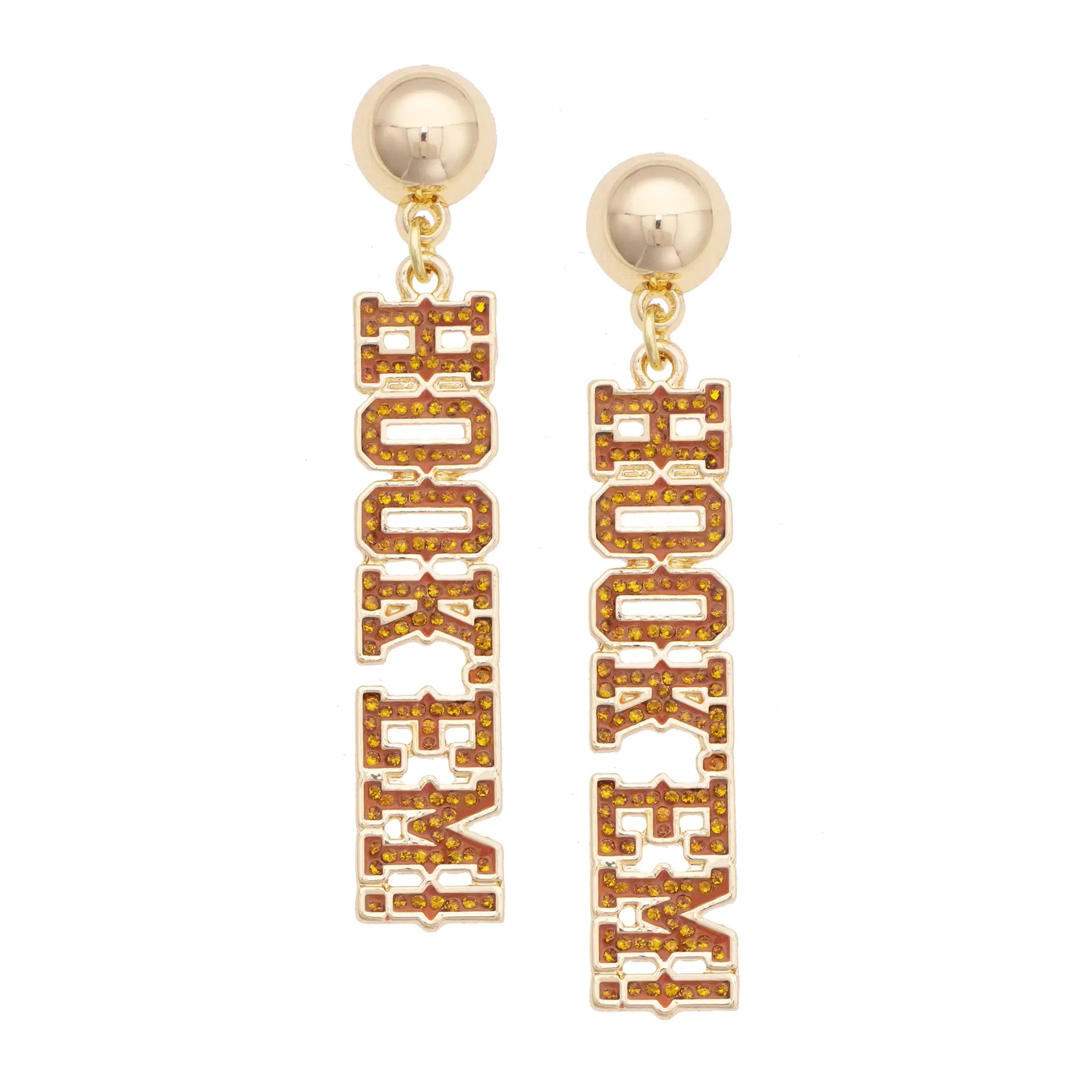Texas Longhorn Canvas Style  Pave Outline Earrings(27494E-TEX)