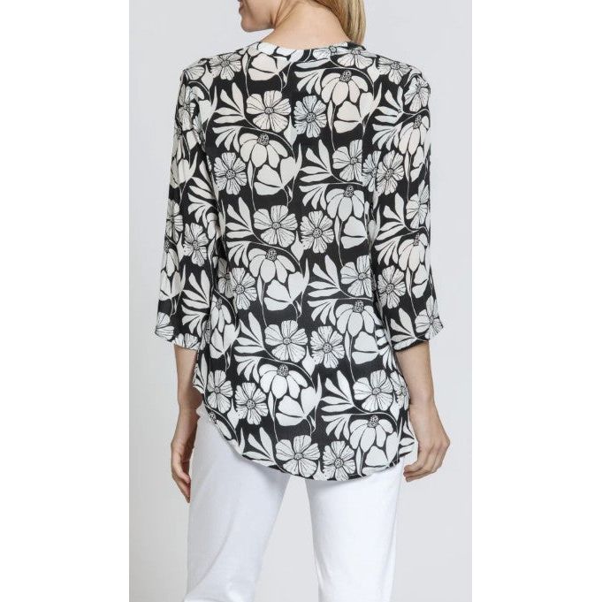 APNY Black & White Floral Print Mandarin Collar Shirt