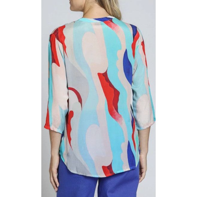 APNY Turquoise Print Mandarin Collar Shirt