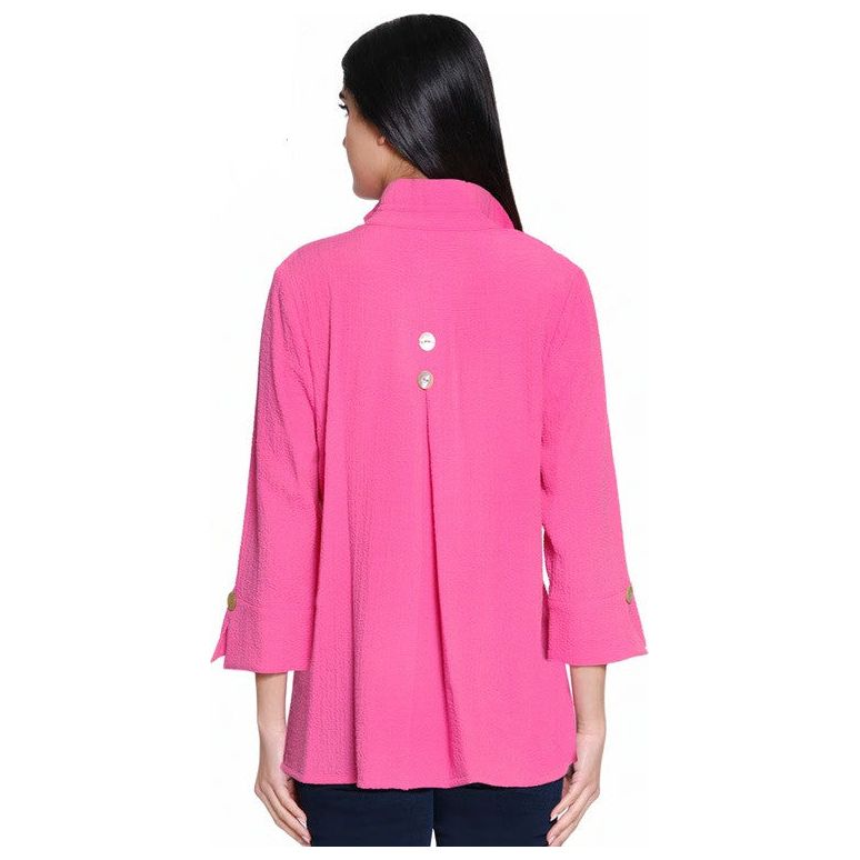 Ali Miles Woven Button Front Ruffle Collar Solid Shirt (PNK)