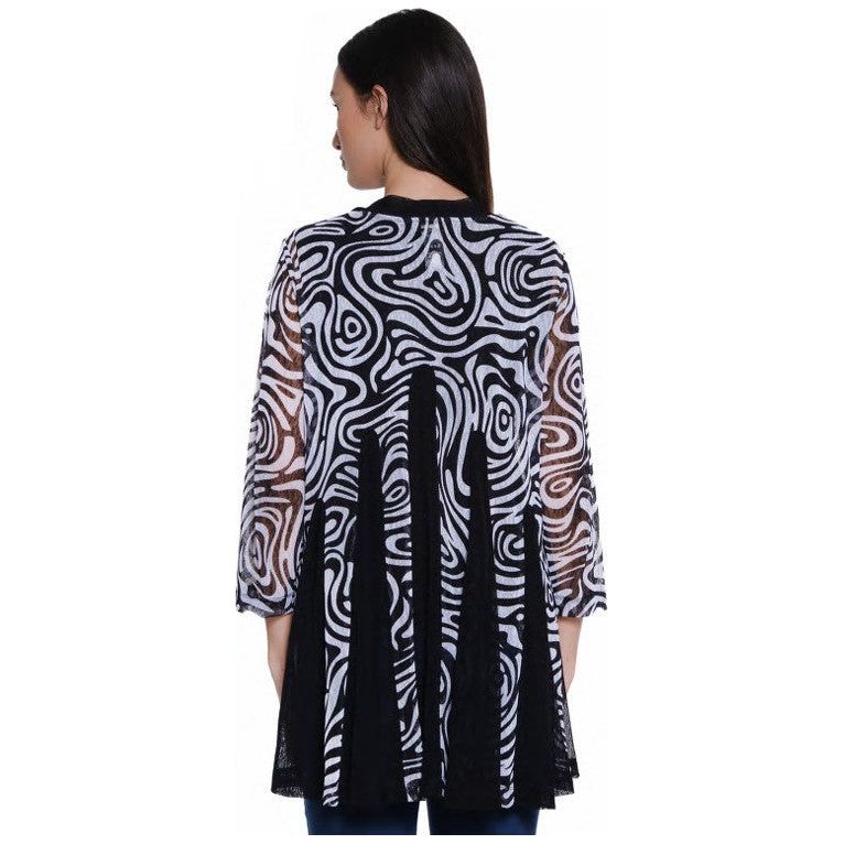 Ali Miles Mesh Black & White Print Open Kimono (A55103JM)
