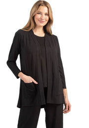 Habitat Core Travel Long Shirred Back Open Front Solid Black Cardigan Jacket