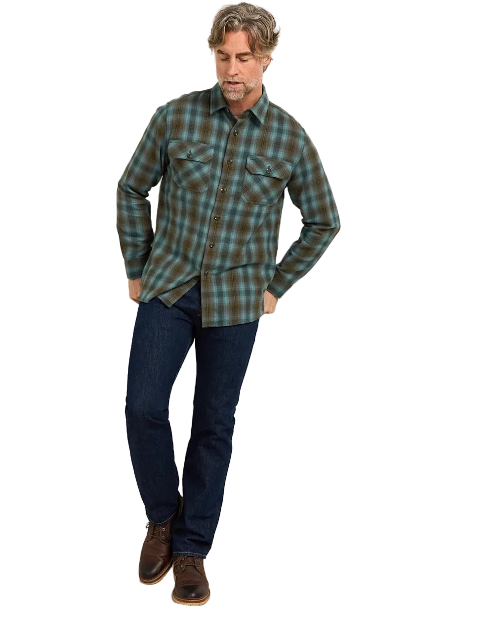 Pendleton Men's Burnside Cotton Flannel Sea Blue/Multi Plaid Shirt (RA1351-79799)