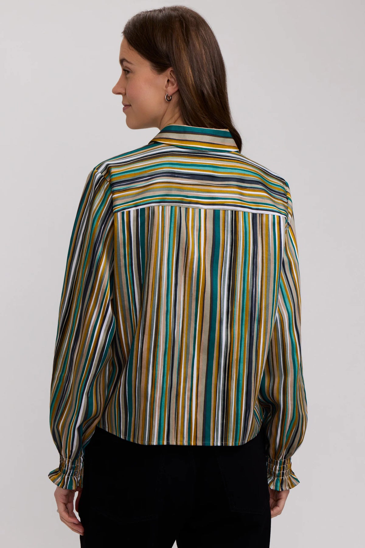 Foxcroft Vivienne Watercolor Stripe Long Sleeve Short Shirt (205939)