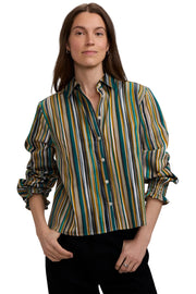 Foxcroft Vivienne Watercolor Stripe Long Sleeve Short Shirt (205939)