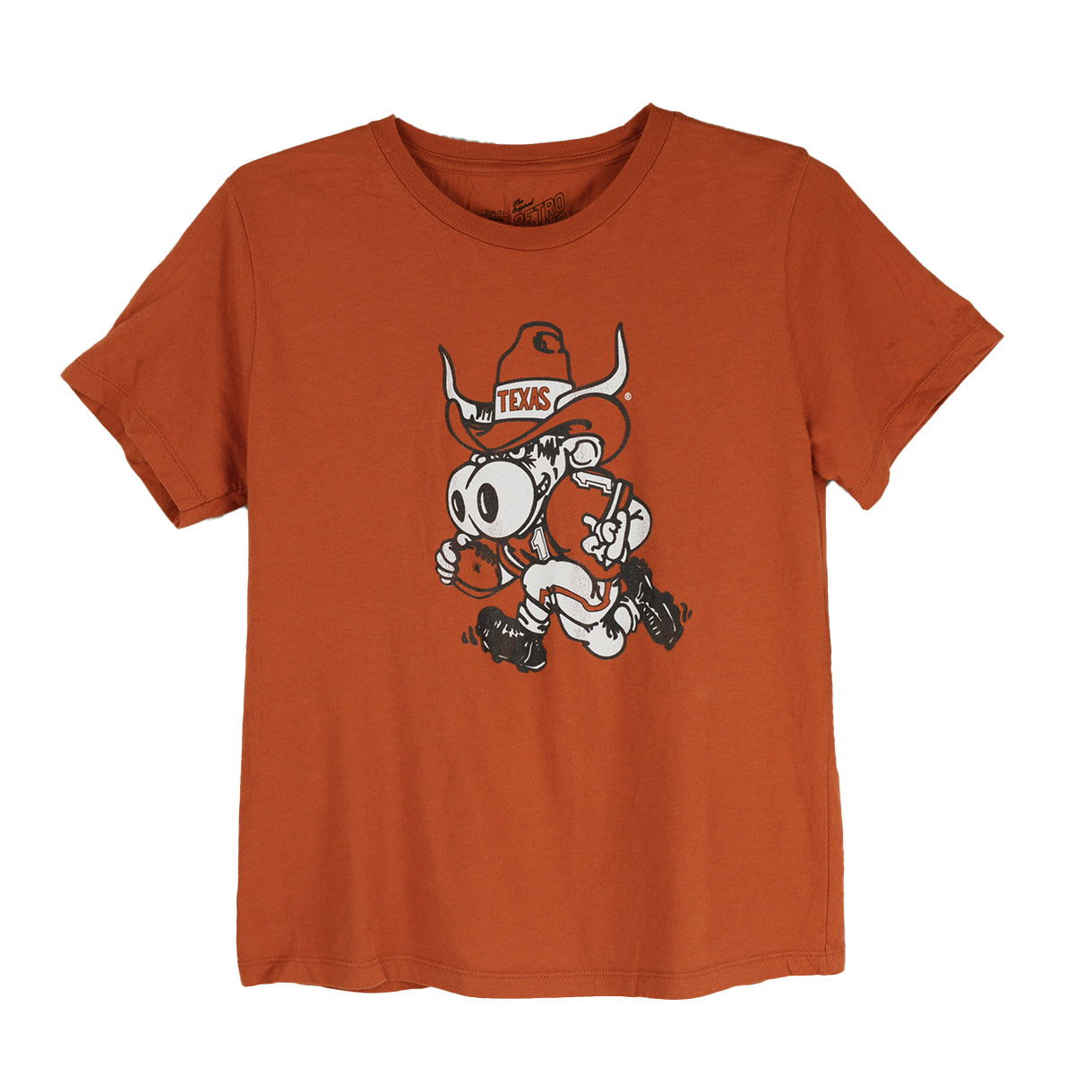 Texas Longhorn Retro Brand Ladies Cotton Vault Running Football Bevo Tee