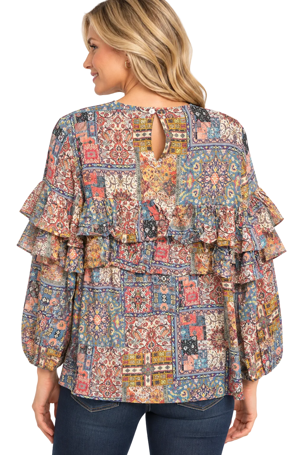 APNY Ruffled Peasant Blouse (T126P/C-875D/NC)(Dusty Rose and Mineral Multi)