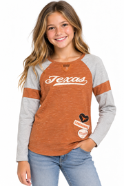 Texas Longhorn Colosseum Youth Girls' Long Sleeve Patches Tee (Texas Orange) (COTL50271)