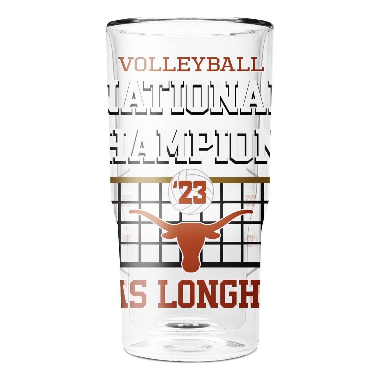Texas Longhorn Volleyball 5 Times National Champions 16 oz Glass (TX-16GL-5TIMES)