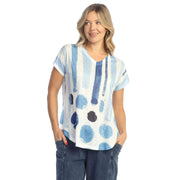 Jess & Jane Sandra Stripe & Dot V-Neck Dolman Sleeve Top