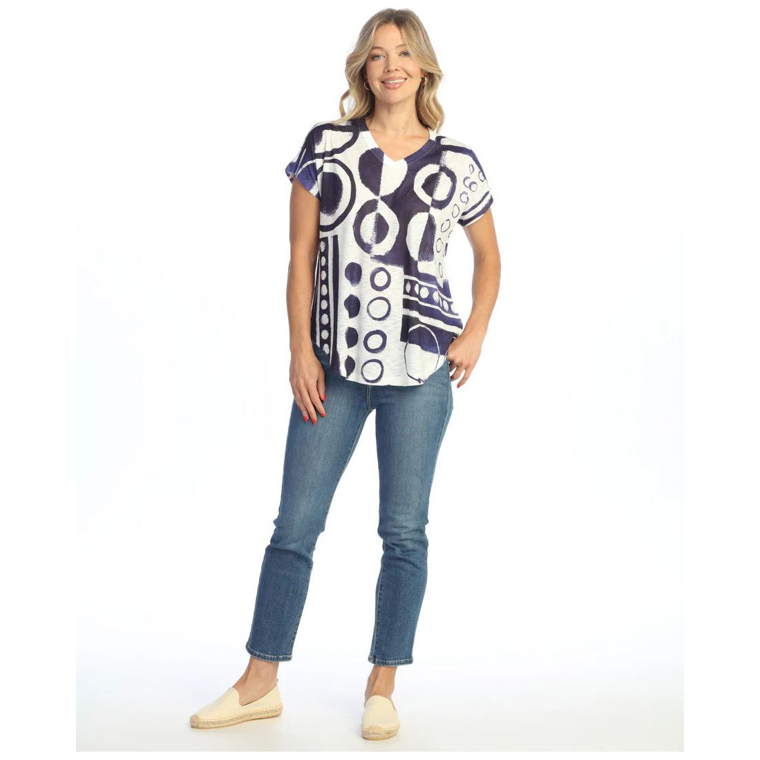 Jess & Jane Dottie V-neck Dolman Sleeve Top (Navy)