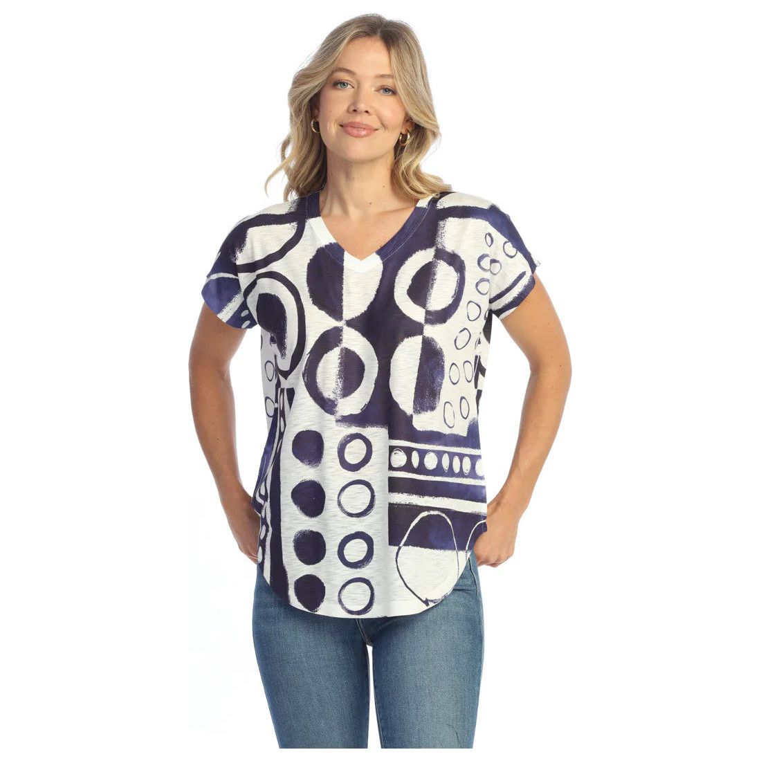 Jess & Jane Dottie V-neck Dolman Sleeve Top (Navy)