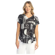Jess & Jane Canvas V-Neck Dolman Sleeve Top (BLK/WHT)